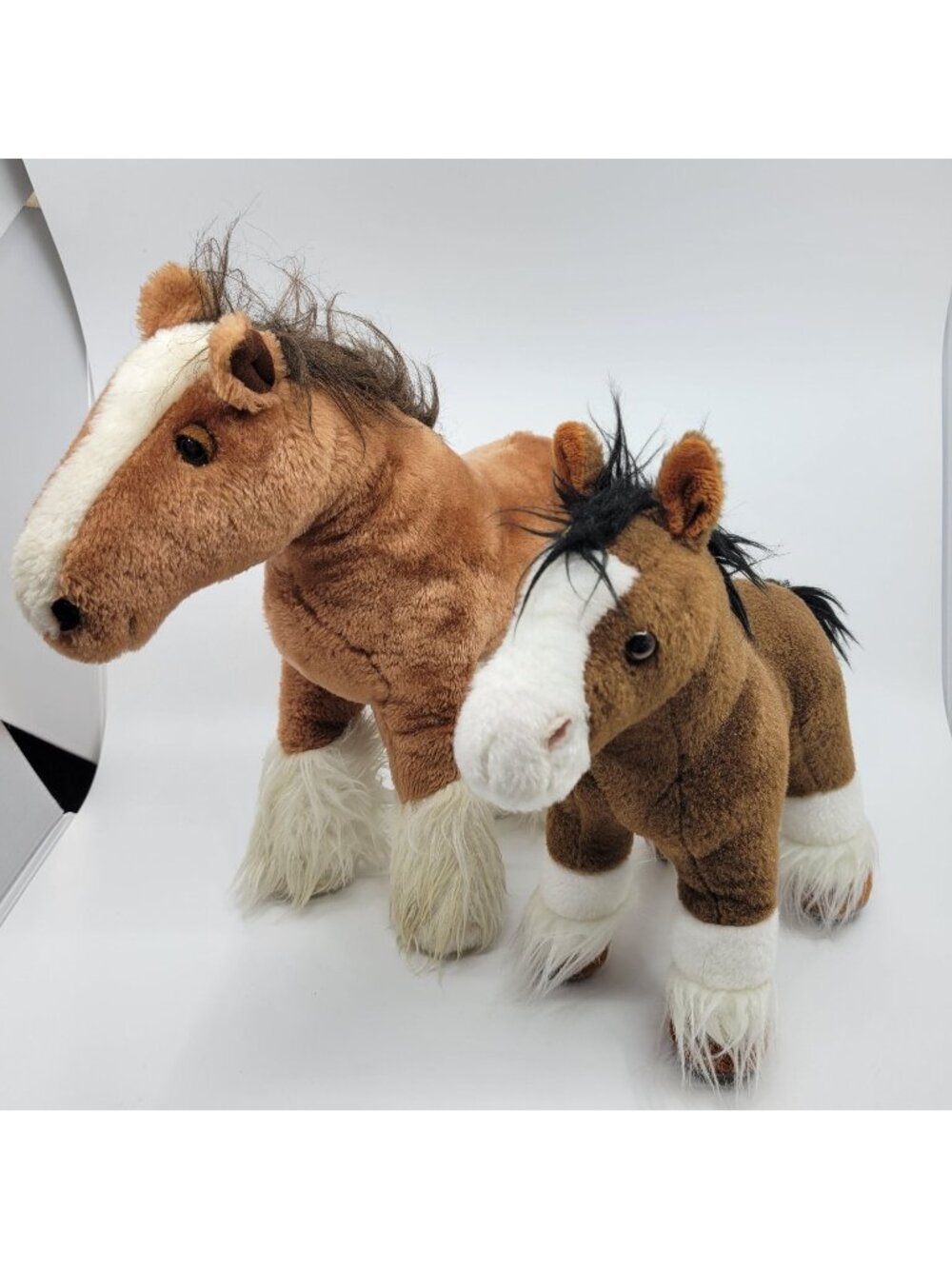 Clydesdale Horse Plush Lot of 2 Realistic Dakin 12" & Wild Republic 10" Standing